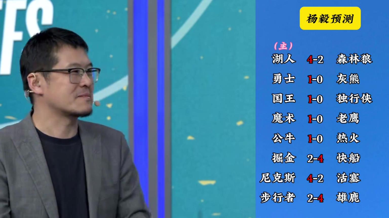 明燈來了！看看楊毅的季后賽預(yù)測(cè)：湖人4-2狼 快船4-2掘金